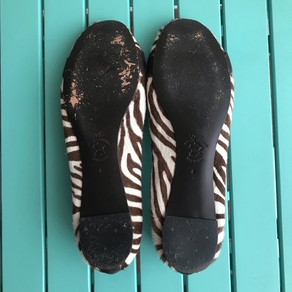 J. Crew Zebra Print Brown Leather Ballet Flats - Picture 6 of 7